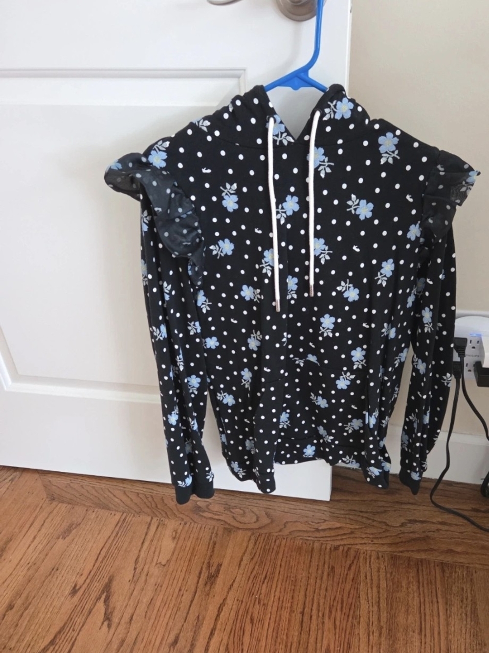 Sandy Liang x Target Collab hoodie with Light Blue Floral & White Polka Dots